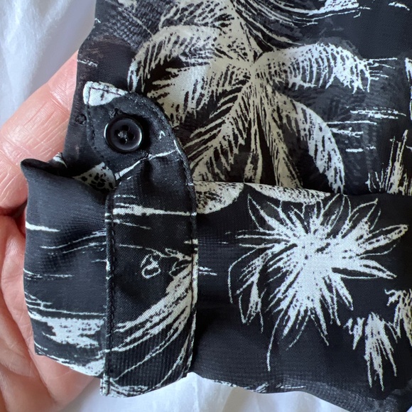 Black & White Sheer Safari Long sleeve Button Up Tunic Top - Picture 10 of 13